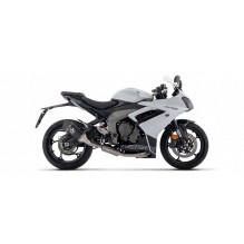 TRIUMPH DAYTONA 660 '24 HOMOLOGATED FULL SYSTEM ALUMINIUM DARK SILENCER WITH CARBON END CAP + STAINLESS STEEL COLLECTORS ...